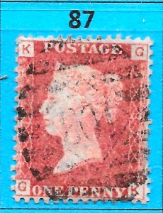 GB QV 1868 SG43 / 44, 1d Penny Red, Good Used, Plate 87 (GK)