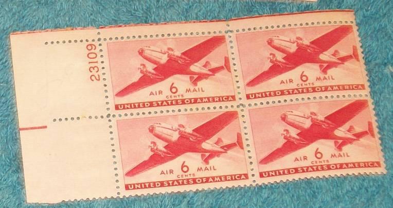 C25 6c Transport Plane Plate Block F/MNH/OG scv $5.00