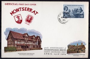 MONTSERRAT 1964 Sc#153  SHAKESPEARE ANNIV.OFFICIAL F.D.C.