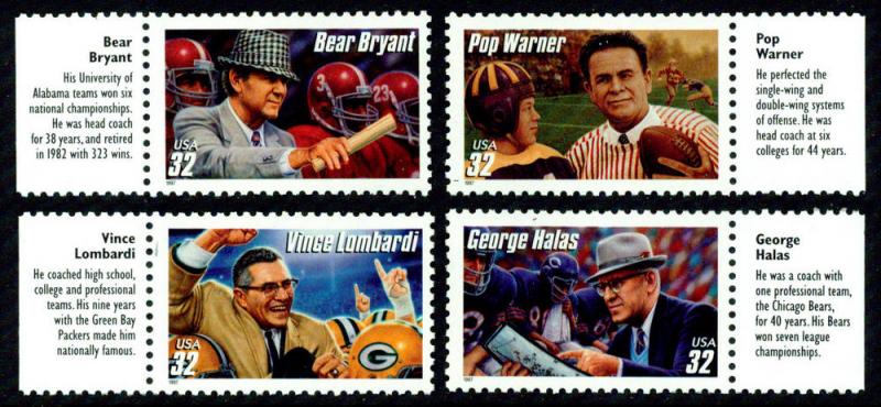 Sc 3143-46   32¢ Football Coaches MNH Margin Inscription Set