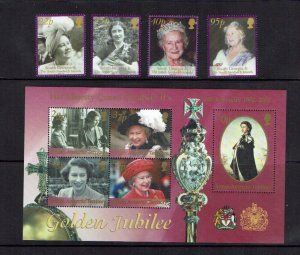 South Georgia: 2002 Queen Elizabeth Golden Jubilee, MNH set + M/S