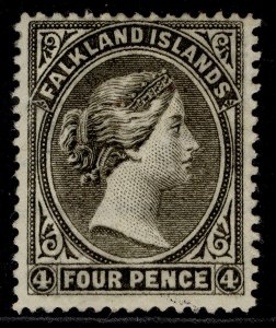 FALKLAND ISLANDS QV SG12, 4d olive grey-black, UNUSED. Cat £200.