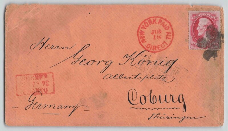 United States 1872 6c carmine New York Foreign Mail (TR-M4) Cover to Germany