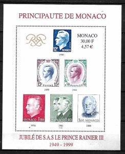 MONACO STAMPS SOUV. SHEET PRINCE RAINEIR III, 1999, MNH