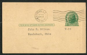 1944 Marysville Ohio to Woodstock Nestle Milk Products Statement Postal Card 1c