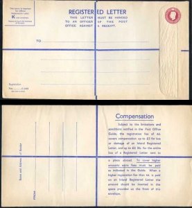 RP69 KGVI 6 1/2d Puce Registered Envelope Size K  2 and 18 on Back MINT