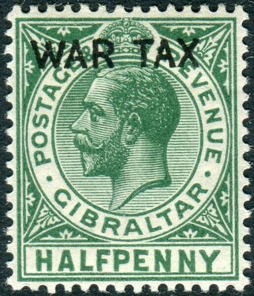 GIBRALTAR-1918 ½d Green War Stamp WMK INVERTED/REVERSED Mounted mint Sg 86y