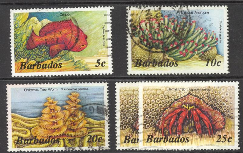 Barbados Sc# 642-646 (Assorted) Used Lot/4 1985 Defs/Marine Life