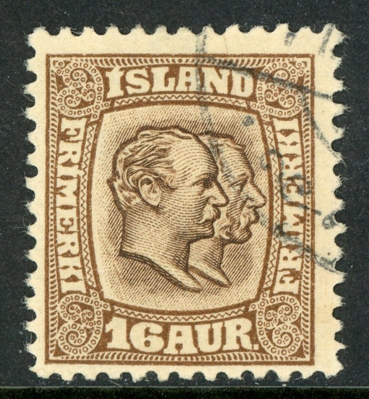 Iceland 1907 Two Kings 16a Brown Perf 13 Scott 78 VFU C891