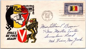 US FIRST DAY COVER OCCUPED NATIONS OF WW II BELGIUM SHALL BE FREE AGAIN 1943