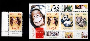 Ireland Scott 1528-1529 MNH** 2004 Year of the monkey stamp and Souvenir Sheet