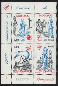 Monaco Birds Ships Saints Block of 4 Number 2003 MNH SG#2617-2620 MI#2665-2668