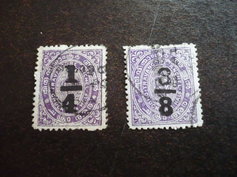 Stamps - India Travancore - Scott# 10-11 - Used Part Set of 2 Stamps