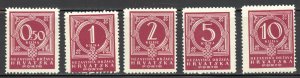 Croatia Scott J6-J10 MNHOG - 1941 Postage Dues - SCV $5.00