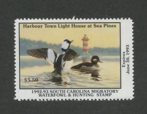 SOUTH CAROLINA #12 1992 STATE DUCK STAMP BUFFLEHEADS/LIGHTHOUSE   Russell Cobane