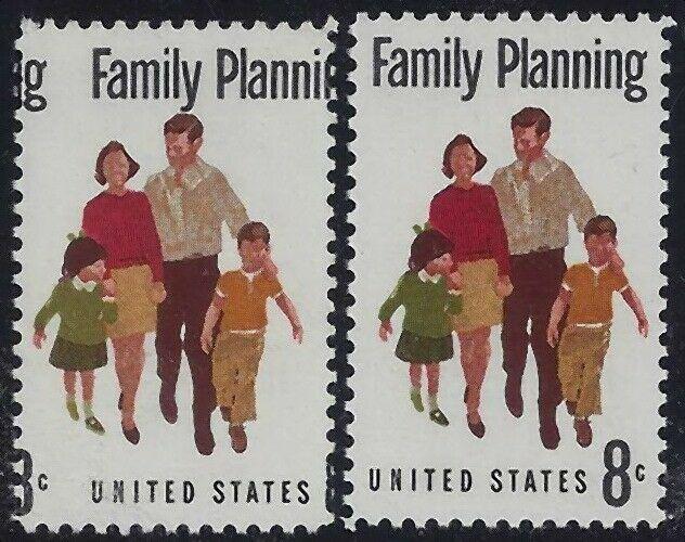 1455 - 8c Huge Color Shift Error Change of Design Family Planning Mint NH