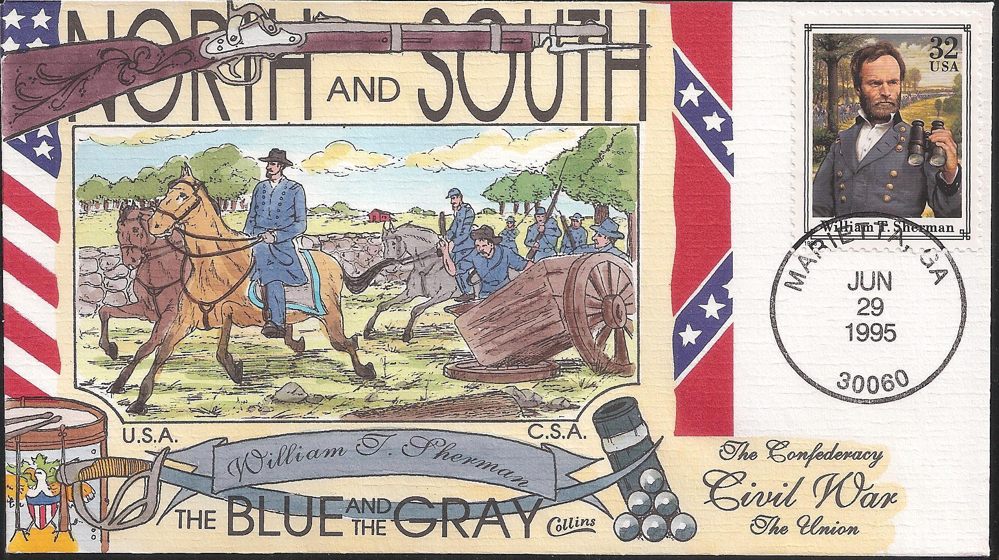 Fred Collins Handpainted FDC for the 1995 32c Civil War William T ...