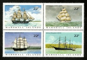 Marshall Islands 1987 - US Whaling Ships - Block of 4 - Scott 135a - MNH