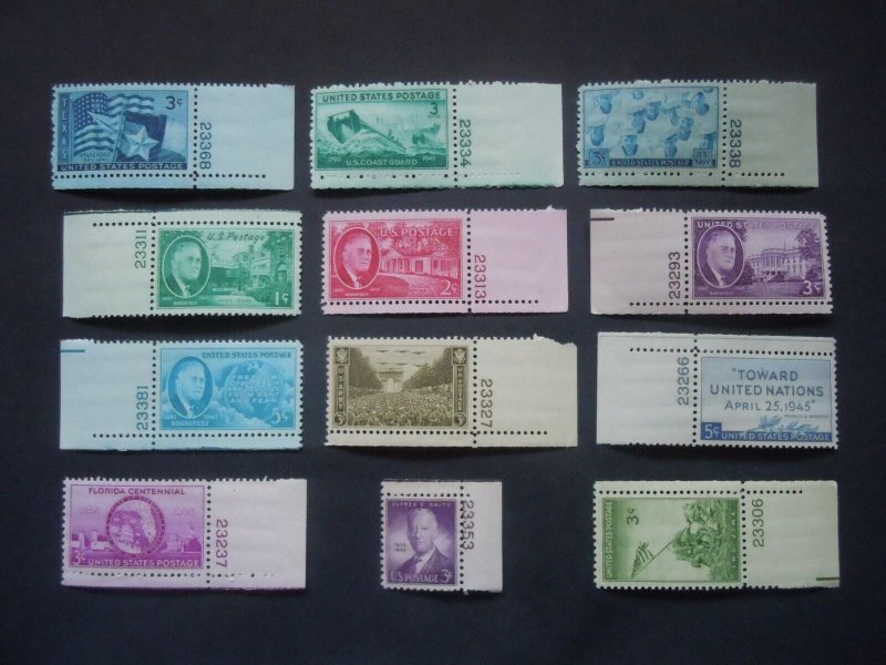 1945 US Commemorative Plate # Year Set Complete #927-938   MNH OG F/VF