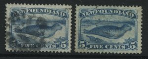 Newfoundland 1880 5 cent blue values different shades used