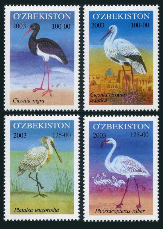 Uzbekistan 374-377,MNH.Birds 2003. Ciconia asiatica,Ciconia nigra,Platalea,Ruber
