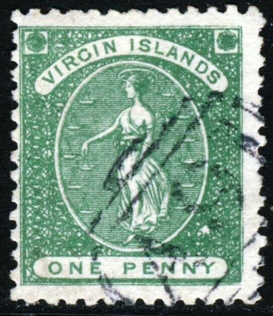 VIRGIN ISLANDS QV 1866 1d. Green White Wove Paper No Watermark Perf. 12 SG 1 VFU