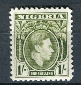 NIGERIA; 1938 early GVI Portrait issue fine Mint hinged 1s. value