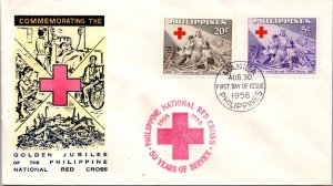 Philippines FDC '56 - Golden Jubillee Phil Nat'l RedCross - 20c/5c Stamp - F4316