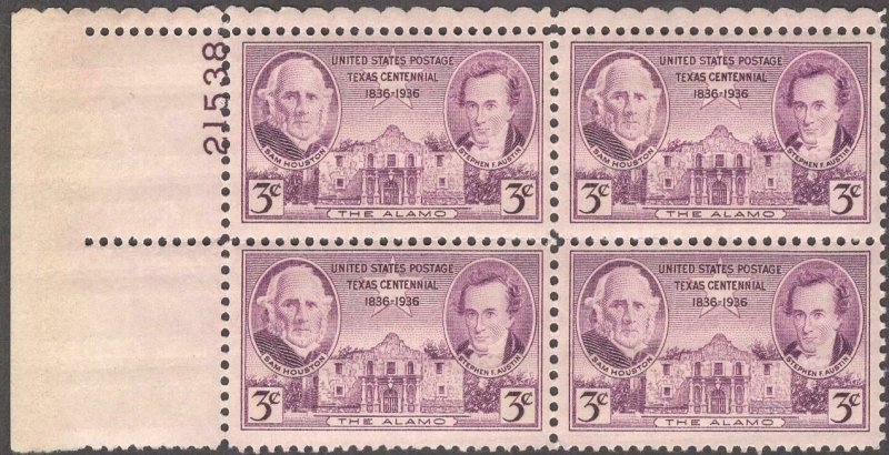 Scott # 776 - US  Plate Block Of 4 - Texas Independence - MNH - 1936