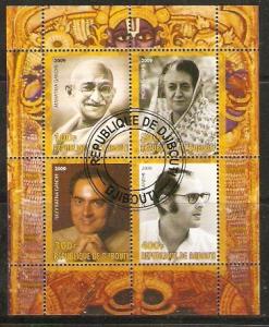 Djibouti 2009 Mahatma Gandhi Indira Gandhi Family Sheet Canc