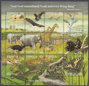 TONGA Sc# 650 CPL MNH COMPOSITE SHEET of 12 DIFF WILDLIFE CONSERVATION