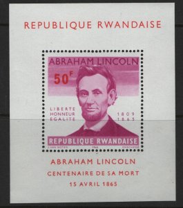 RWANDA  98 MNH LINCOLN SOUVENIR SHEET 1965