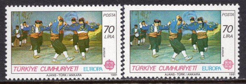 047 - TURKEY 1981 - EUROPA - National Costumes - Different Color - ERROR - MNH