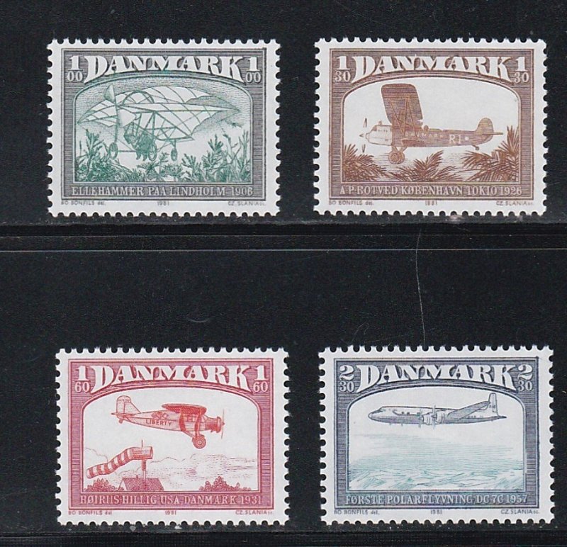 Denmark # 696-699, Historic Airplanes,  Mint  NH, 1/2 Cat.