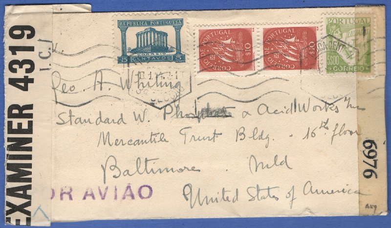 1944 WWII  BERMUDA + US Dual Censored cover, PORTUGAL to USA + XMAS Card