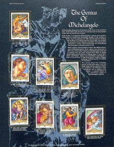 Postal Commemorative Society Stamp Panel MNH, Ajman, Michelangelo Art