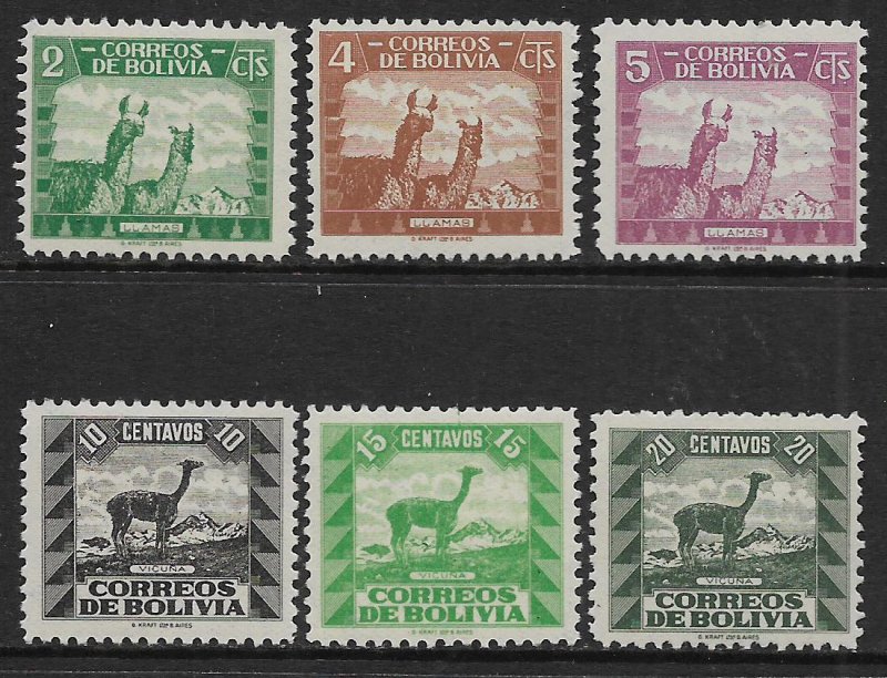 BOLIVIA  251-256   MNH ANIMAL ISSUE OF 1939