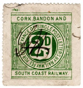 (I.B) Cork Bandon & South Coast Railway : Letter Stamp 2d (plate f92)