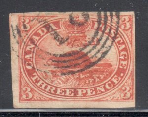 Canada Used #4v VF -- Deep RED shade Thick paper -- Beaver Imperforated