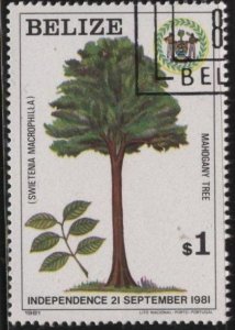 Belize 598 (used cto) $1 Independence: mahogany tree (1971)