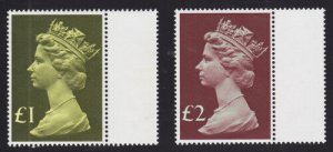 Great Britain Sc MH169, MH175 MNH. 1977 £1 + £2 Machin Heads w/ Sheet Margin VF