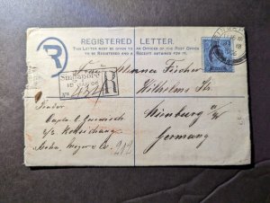 1906 Registered Letter Straits Settlements Cover Singapore to Hienburg Germany