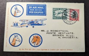 1932 South Africa Airmail First Flight Cover FFC Capetown to Northern Rhodesia