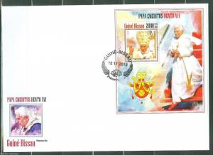 GUINEA BISSAU  2013  POPE BENEDICT XVI S/SHEET FIRST DAY COVER