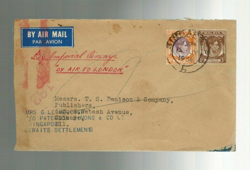 1938 Singapore First Flight Cover FFC to England via Imperial Airways