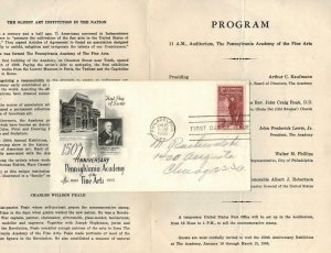 1955 CHARLES WILSON PEALE 1064 PA ACADEMY FINE ARTS SCARCE CEREMONY PROGRAM FDC