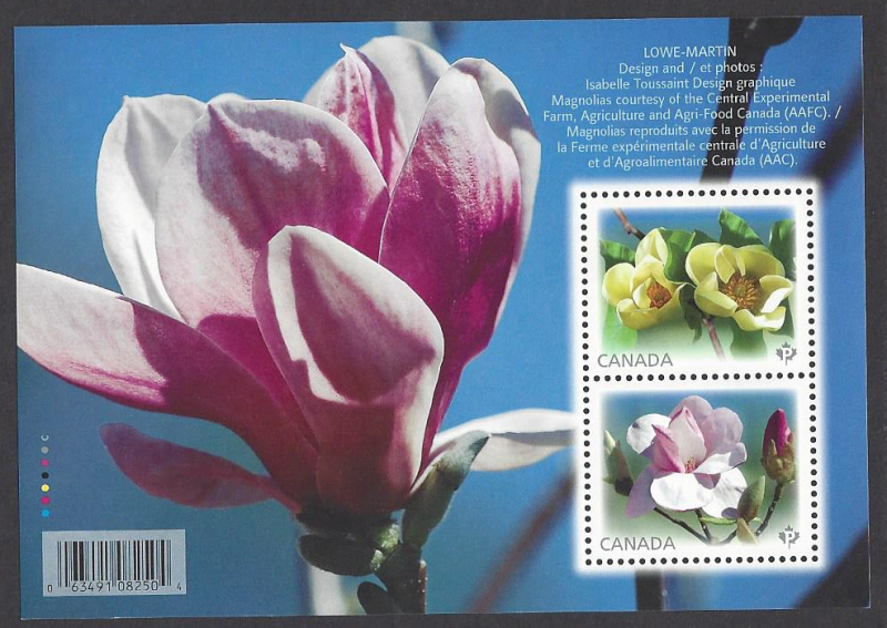 Canada #2621 MNH ss, Flowers, magnolias, issued 2013