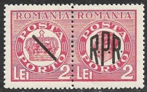 ROMANIA 1948 2L RPR Overprint Over King Michael Postage Due Sc J98E MH