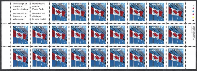 Canada #1361e 45¢ Flag over Building (1995). Pane of 25 stamps. MNH