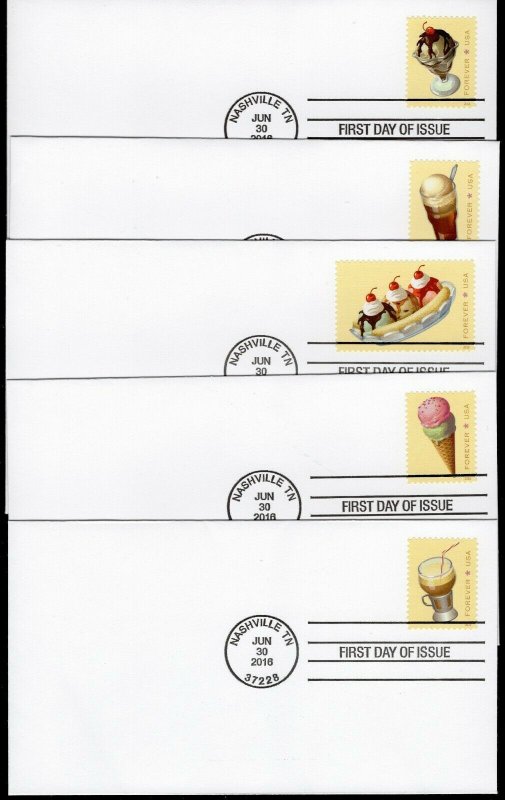 2016 US - SODA FOUNTAIN (SET OF 5) FDC - SCOTT# 5093-5097 - COLLECTABLE